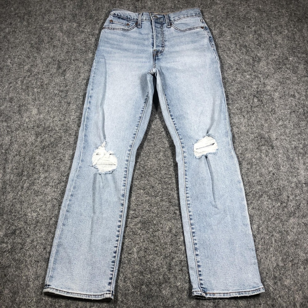 Levi's Wedgie Straight Jeans Womens 27 Light Wash High Rise Distressed Denim
